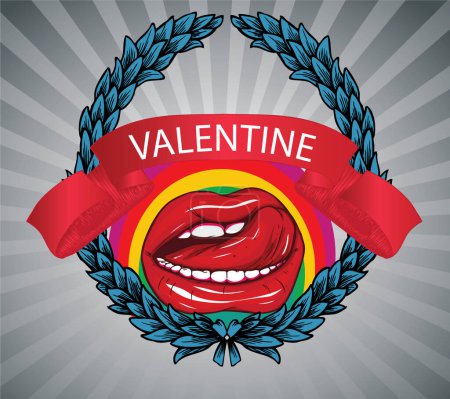 Ilustración de Ilustración de San Valentín con floral, boca y altavoz - Imagen libre de derechos