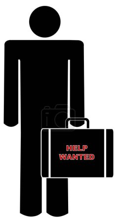 Illustration for Man holding briefcase with sign saying help wanted - Royalty Free Image