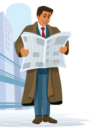 Téléchargez les illustrations : Un homme d'affaires lisant un journal, vecteur - en licence libre de droit