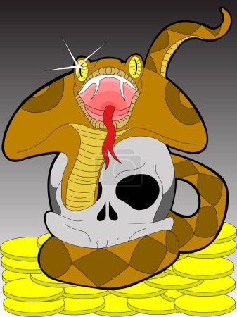 Illustration for Snake goes through scull - Royalty Free Image