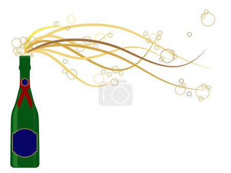 Téléchargez les illustrations : Bouteille de champagne générique en format vectoriel avec bulles éclatant de la bouteille. Les étiquettes peuvent être utilisées pour les messages texte. - en licence libre de droit