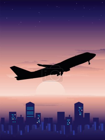Illustration for Silhouette of a plane flying over the clouds - Royalty Free Image