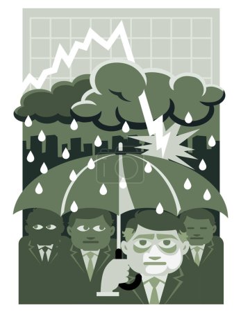 Téléchargez les illustrations : Illustration conceptuelle suggérant comment la récession a affecté négativement l'humeur des hommes d'affaires et des dirigeants - en licence libre de droit