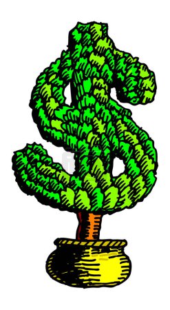 Téléchargez les illustrations : Illustration vectorielle pour une plante en pot en forme de dollar, finance - en licence libre de droit