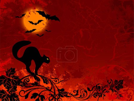 Illustration for Halloween images on red floral background - Royalty Free Image