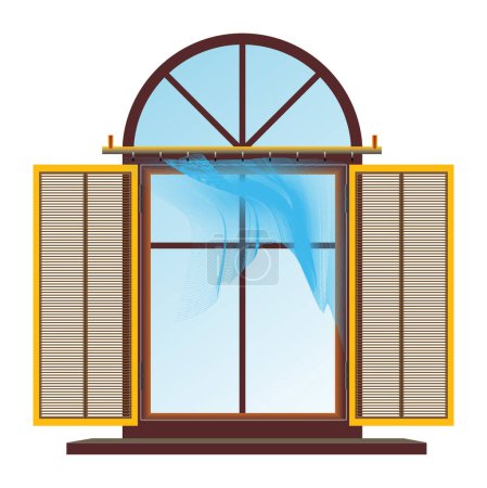 Téléchargez les illustrations : Fenêtre exposée avec brise-bises flottantes - en licence libre de droit