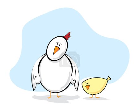 Illustration for Cartoon vector of chicken and chick staring - Royalty Free Image