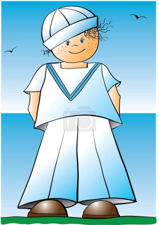 Téléchargez les illustrations : Illustration d'une image de marin garçon - illustration en couleur - en licence libre de droit