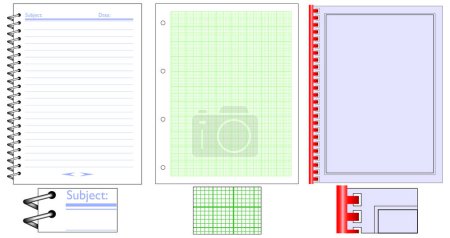 Illustration for Vector illustration of blank ring-bound notebook, cover and graph paper - Royalty Free Image