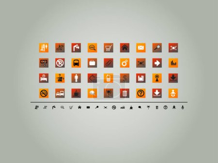 Téléchargez les illustrations : Jeu de 36 différents boutons vectoriels de thème orange, icônes - Illustration vectorielle EPS - en licence libre de droit