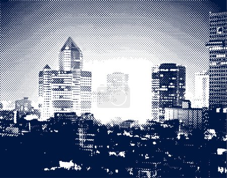 Illustration for Vector halftone illustration of a city at night - Royalty Free Image