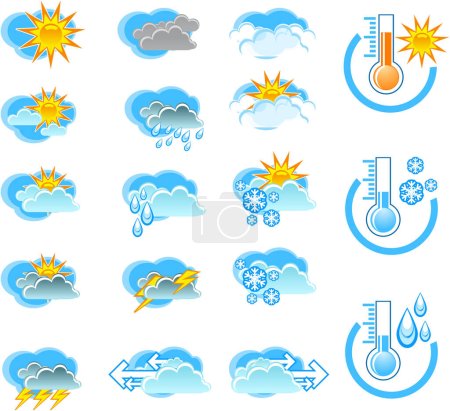 Illustration for Weather Forecast vector icone set and Thermometers - Royalty Free Image
