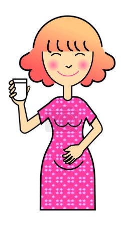 Illustration for Vector illustration for a mother-to-be holding a glass of milk. - Royalty Free Image