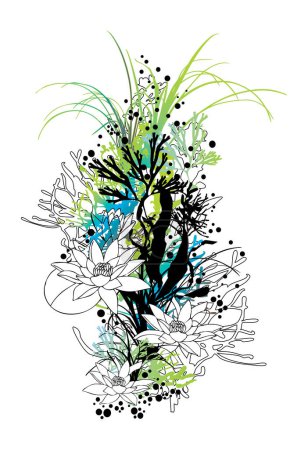 Ilustración de Fondo floral abstracto con nenúfares - Imagen libre de derechos