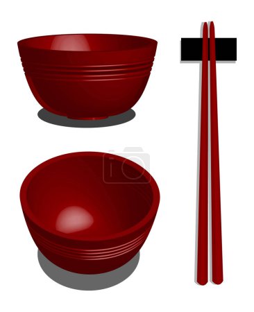Ilustración de Un vector, ilustración para un tazón rojo 3d, y palillo - Imagen libre de derechos