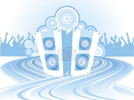 Illustration for Silhouette of an audience on a funky music speaker background - Royalty Free Image