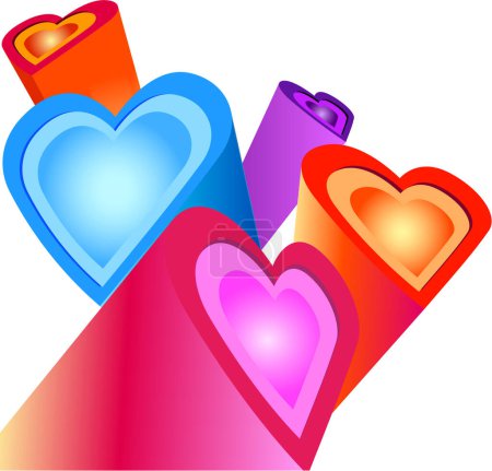 Ilustración de 3d vector ilustración de los corazones de perspectiva de color funky - Imagen libre de derechos