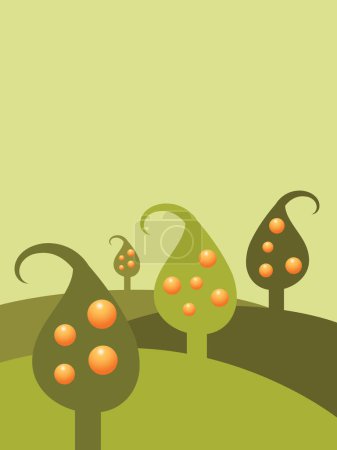 Illustration for Illustration of orange trees on a hill - Royalty Free Image