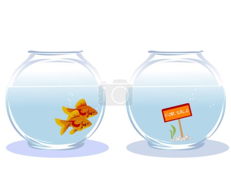 Téléchargez les illustrations : Deux poissons rouges à la recherche d'une nouvelle maison - en licence libre de droit