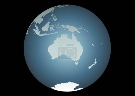 Illustration for Australia (Vector). Accurate map of Australia, South East Asia, New Zealand. Mapped onto a globe. Includes New Guinea, Philipines, Antarctica, New Caledonia, smaller islands etc - Royalty Free Image