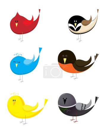 Ilustración de Conjunto de seis pájaros cantores - basado en vectores - Imagen libre de derechos