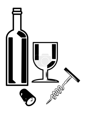 Téléchargez les illustrations : Illustration d'une bouteille de vin et d'un verre à vin
. - en licence libre de droit