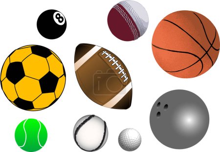 Téléchargez les illustrations : Collection de différentes boules de sport au format vectoriel (entièrement redimensionnable et modifiable) - en licence libre de droit