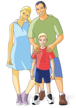 Illustration for Happy young family, vector illustration, AI8 - Royalty Free Image