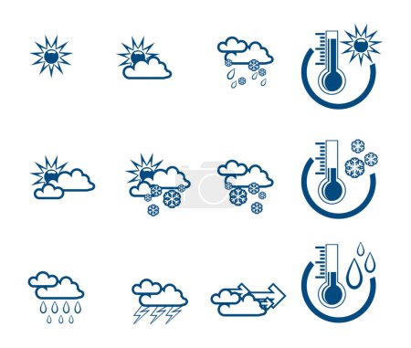 Illustration for Weather Forecast vector icone set and Thermometers - Royalty Free Image