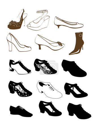 Ilustración de Ilustración vectorial para una variedad de zapatos en estilo. - Imagen libre de derechos