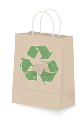 Téléchargez les illustrations : Sac à provisions Kraft avec logo recyclé vert - en licence libre de droit