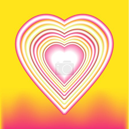 Téléchargez les illustrations : Illustration vectorielle 3D de cœurs tubulaires de bonbons sur un fond lumineux et funky - en licence libre de droit