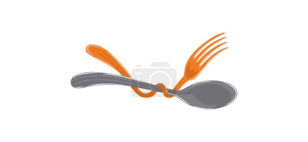 Téléchargez les illustrations : Illustration d'une cuillère roulée par une fourchette - en licence libre de droit