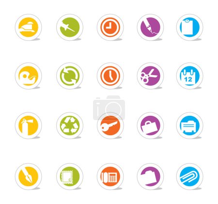Illustration for Simple Icons Office this and that--Nice set of colorful icons; Nice set of colorful icons--see my portfolio for other icons in this series. Vector files are layered and easy to edit. No transparencies! - Royalty Free Image
