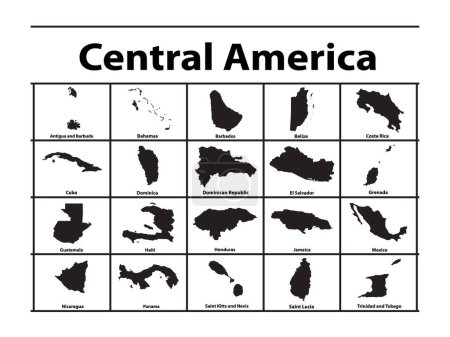Téléchargez les illustrations : Silhouettes vectorielles des pays d'Amérique centrale. - en licence libre de droit