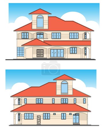 Téléchargez les illustrations : Une illustration vectorielle pour la conception d'une maison de plain-pied - en licence libre de droit