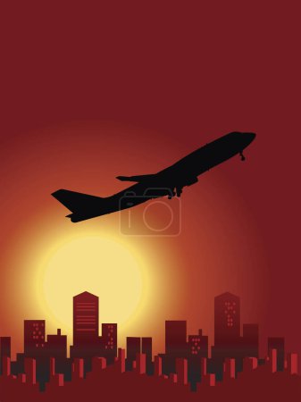 Illustration for Silhouette of a plane flying over the clouds - Royalty Free Image