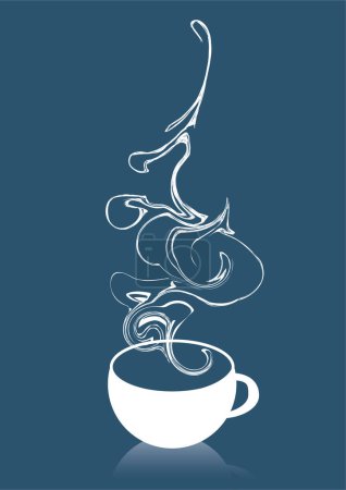 Téléchargez les illustrations : Image vectorielle d'une tasse à café sur fond bleu. - en licence libre de droit