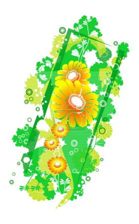 Ilustración de Flores en un abstracto verde - Imagen libre de derechos
