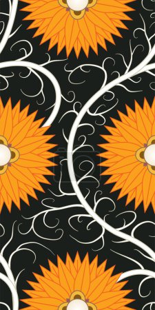 Téléchargez les illustrations : Fleur orange motif sans couture sur un fond sombre - en licence libre de droit