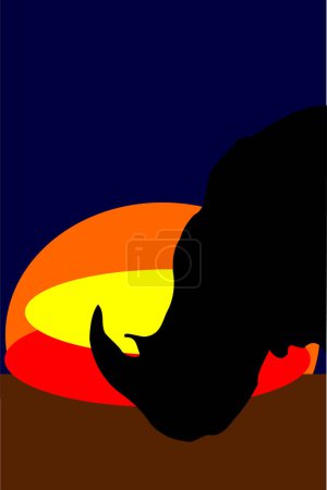 Illustration for A Rhinoceros silhouette at sunset - Royalty Free Image