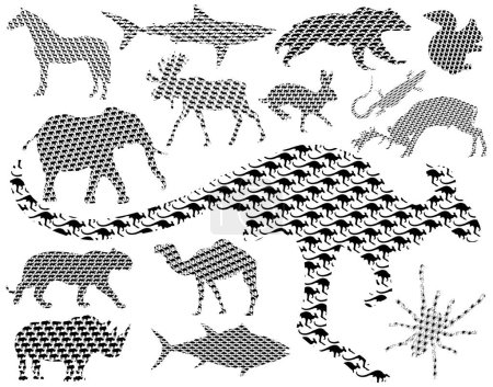 Téléchargez les illustrations : Ensemble d'animaux vecteurs fabriqués à partir de leurs propres silhouettes - en licence libre de droit
