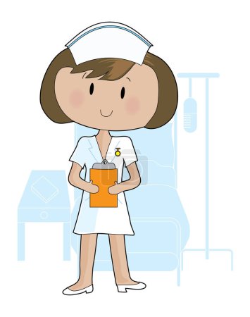 Illustration for A young female nurse holding a clipboard - Royalty Free Image