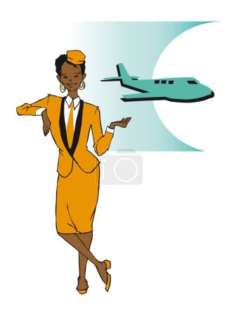 Téléchargez les illustrations : Hôtesse de l'air (femme hispanique afro-américaine) clipart - en licence libre de droit