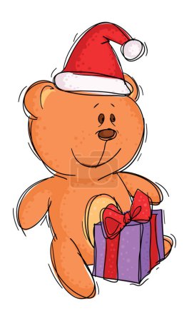 Illustration for Christmas bear with a gift - Royalty Free Image