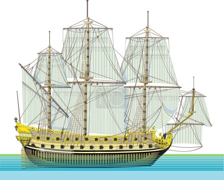 Illustration for Vector illustration Linear Ship  Vector art in Adobe illustrator EPS format. No no fonts are required. The document is set up at A5 size, but can be scaled to any size without loss of quality. - Royalty Free Image