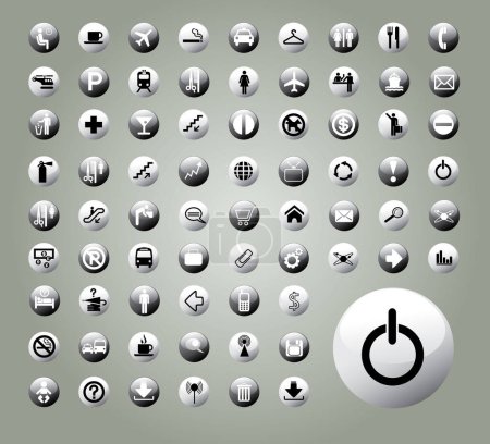 Téléchargez les illustrations : Jeu de 72 boutons monochromes différents, icônes - Illustration vectorielle EPS - en licence libre de droit