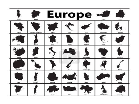 Téléchargez les illustrations : Silhouettes vectorielles des pays européens. - en licence libre de droit