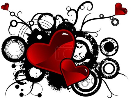 Ilustración de Día de San Valentín imagen vectorial con salpicaduras de tinta y vides. Imagen funky y retro. - Imagen libre de derechos
