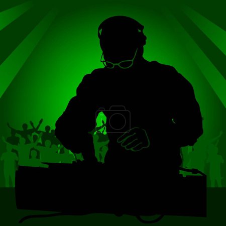 Illustration for DJ in work - Coloured vector illustration. - Royalty Free Image